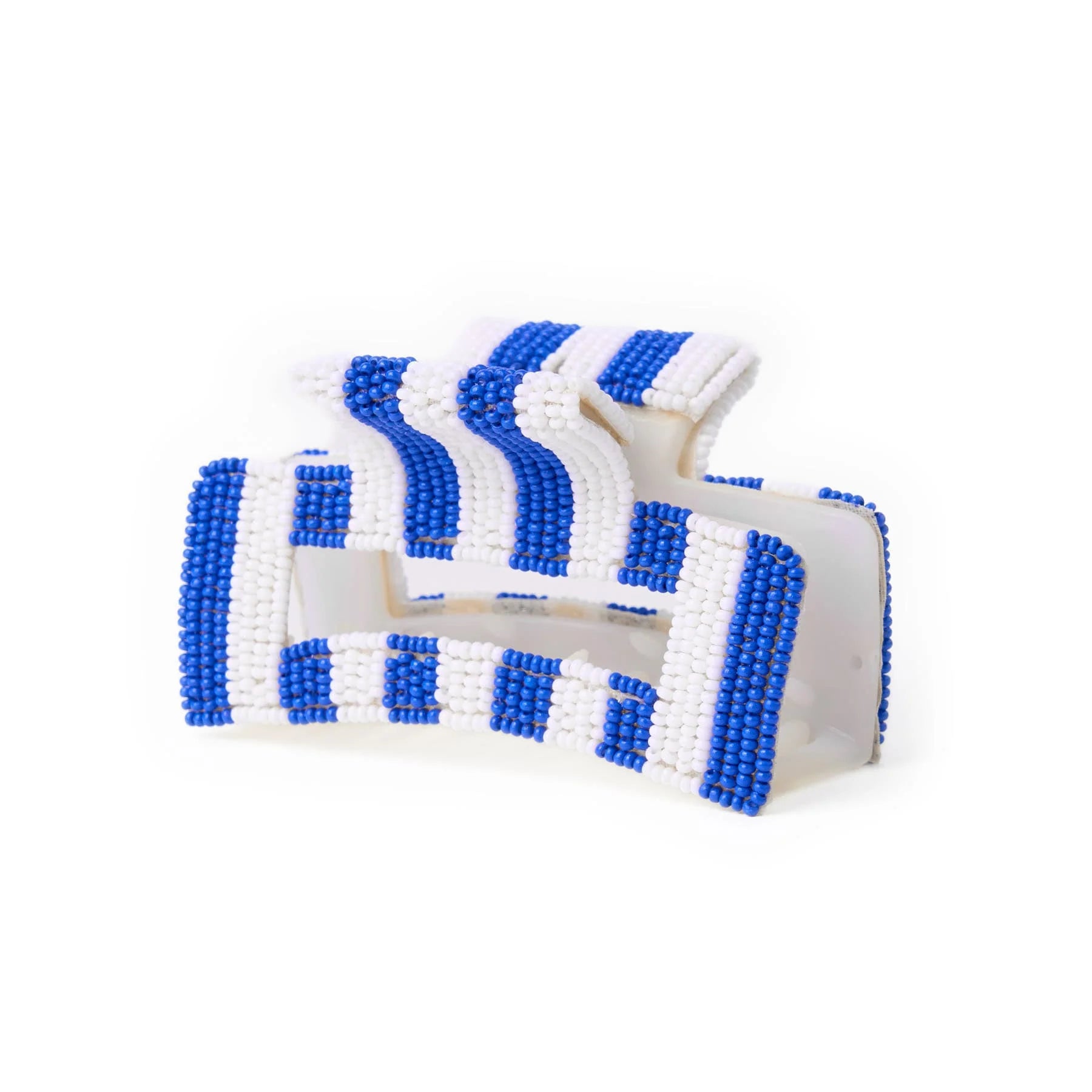 Rose & Lee Co Gameday Seed Bead Claw Clip, Blue Stripes Hair