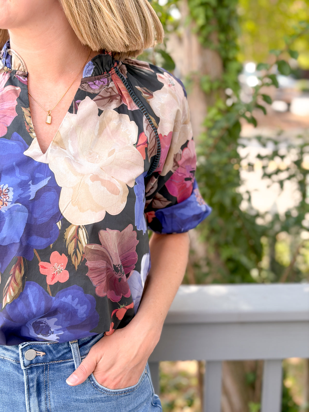 Rose & Lee Co Gianna Top, Night Blossom Work Tops