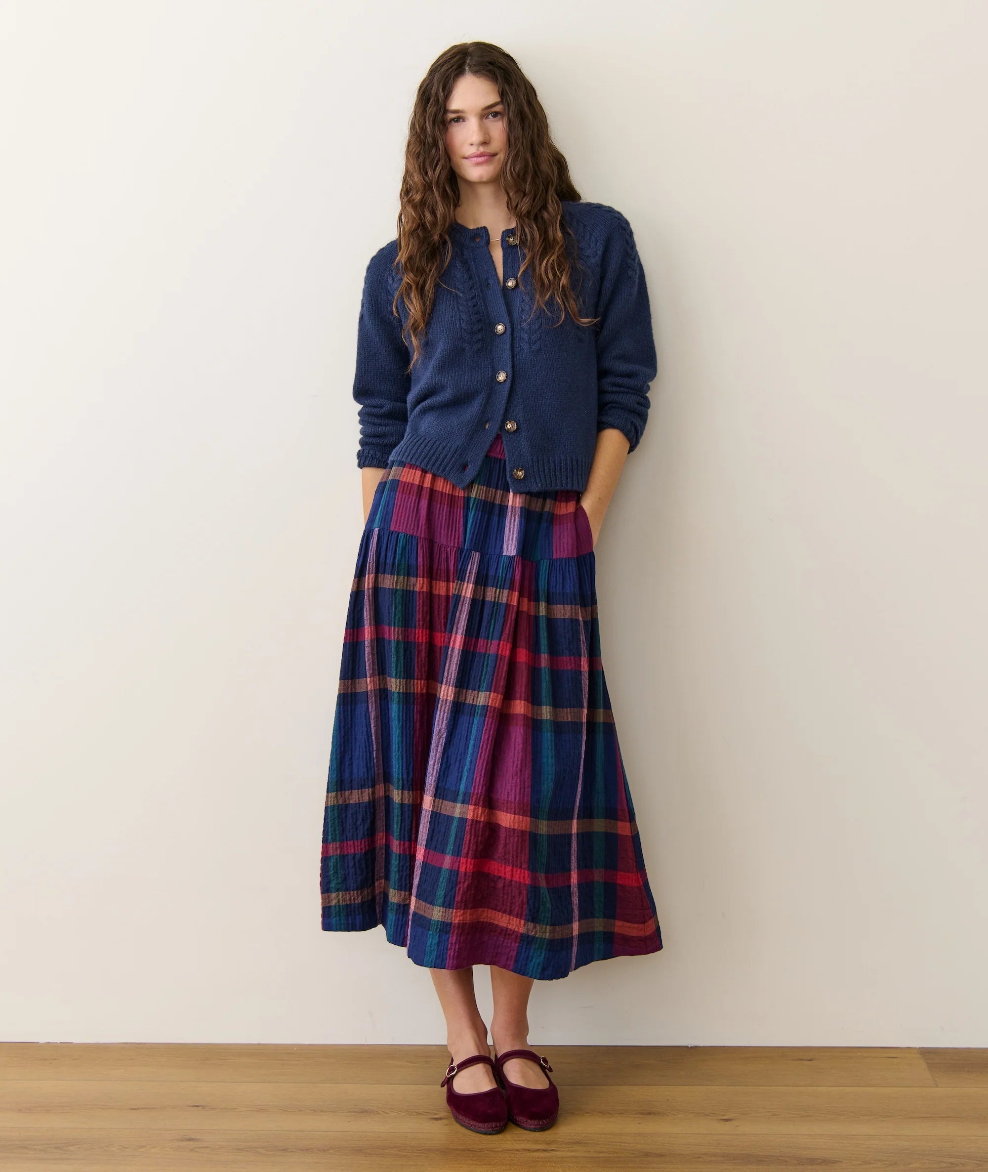 Multi Colored Plaid Midi Skirt