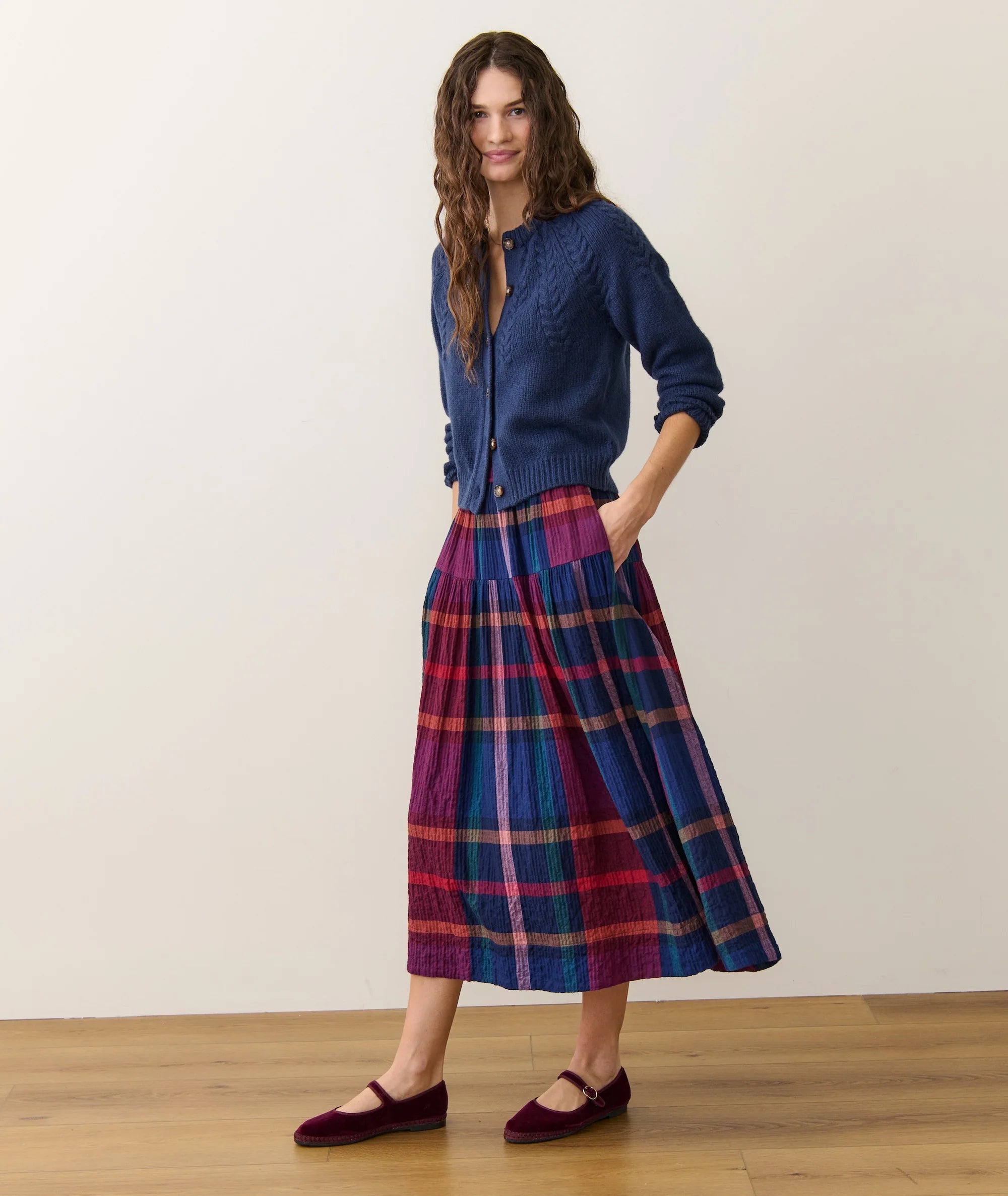 Multi Colored Plaid Midi Skirt