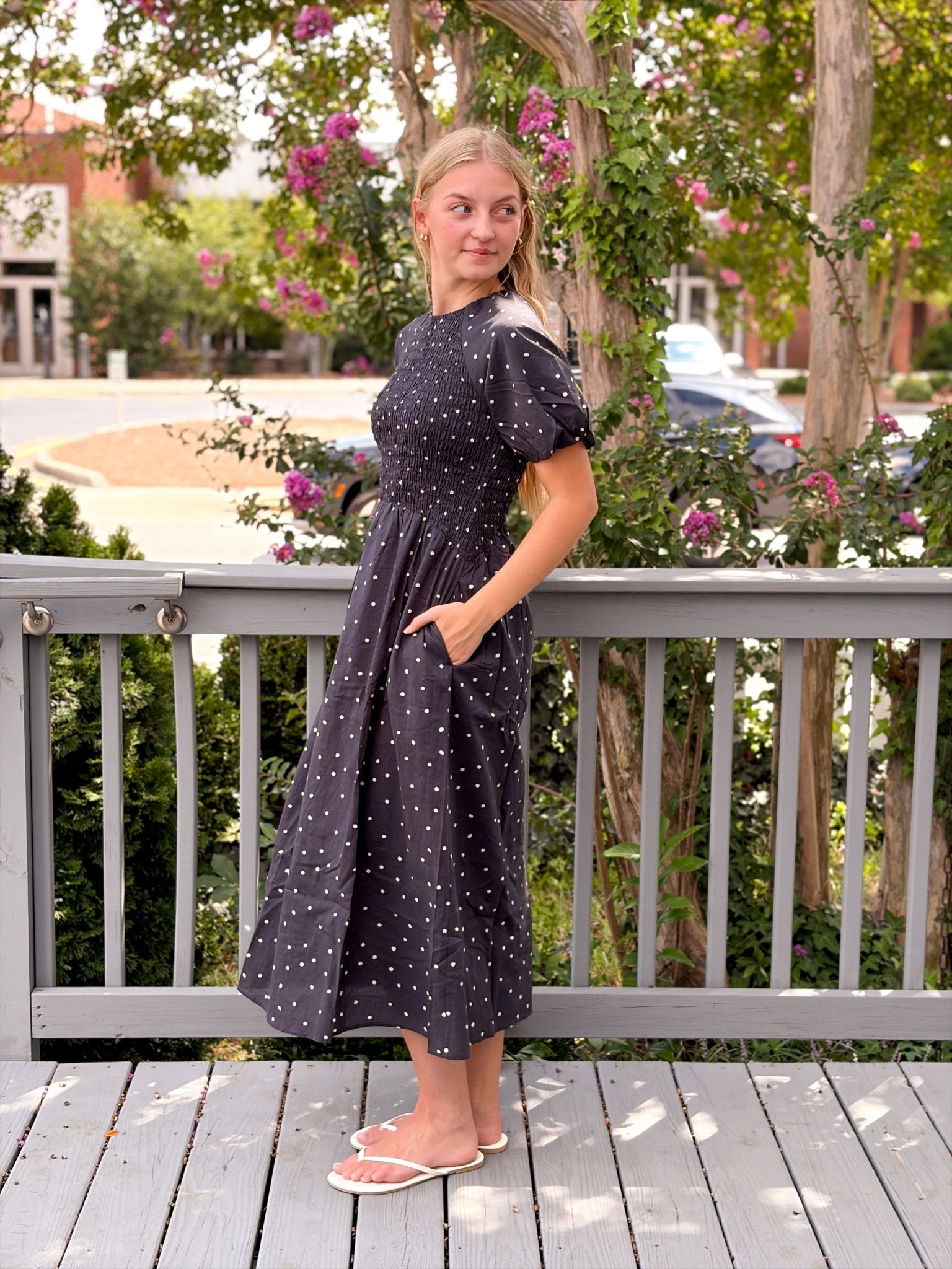 Rose & Lee Co Gigi Dress, Navy Polka Dot by Marine Layer Casual Dresses
