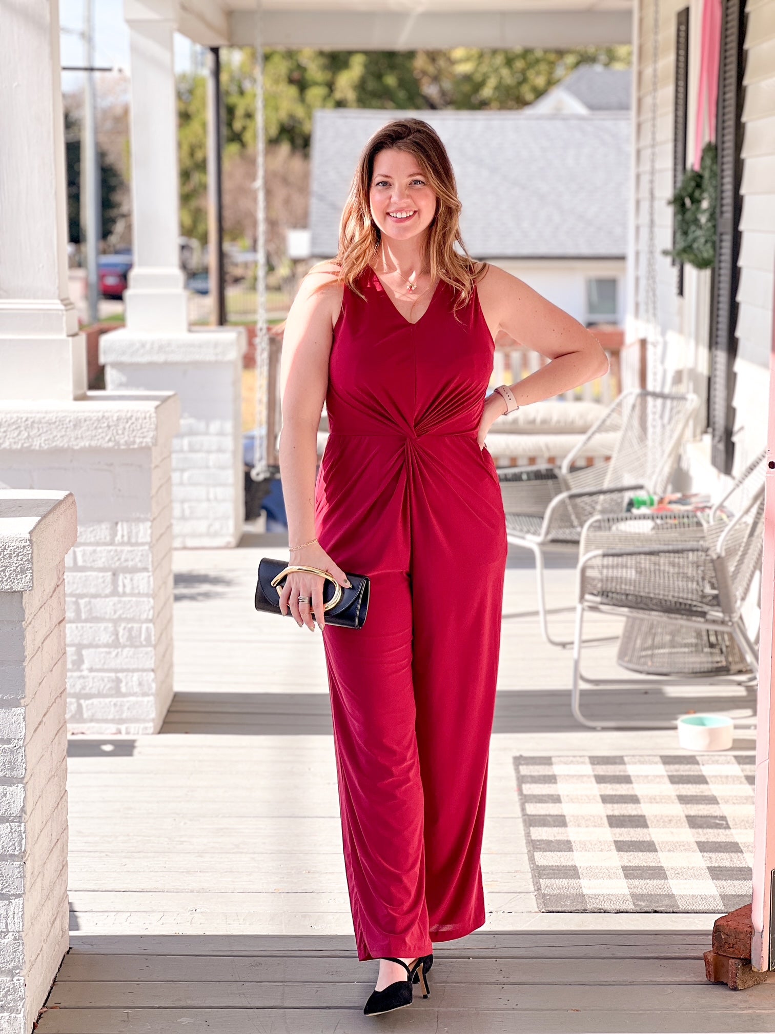 burgundy v neck jumpsuit sleeveless 