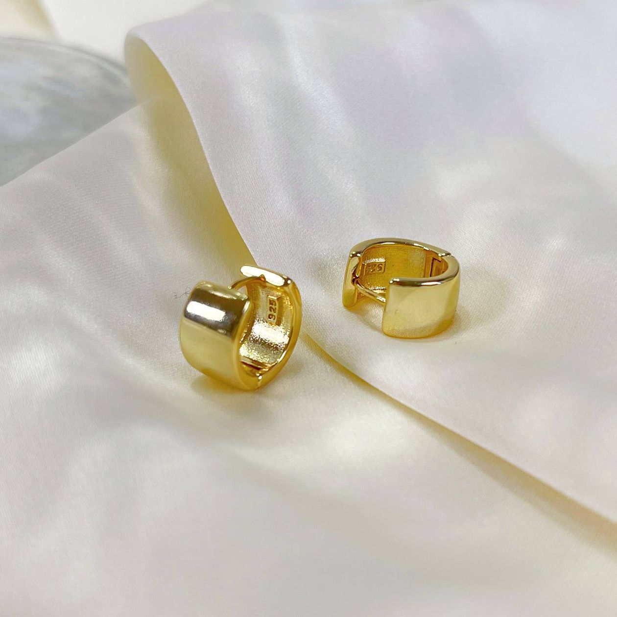 Rose & Lee Co Wide Huggie Hoops, Gold Earrings