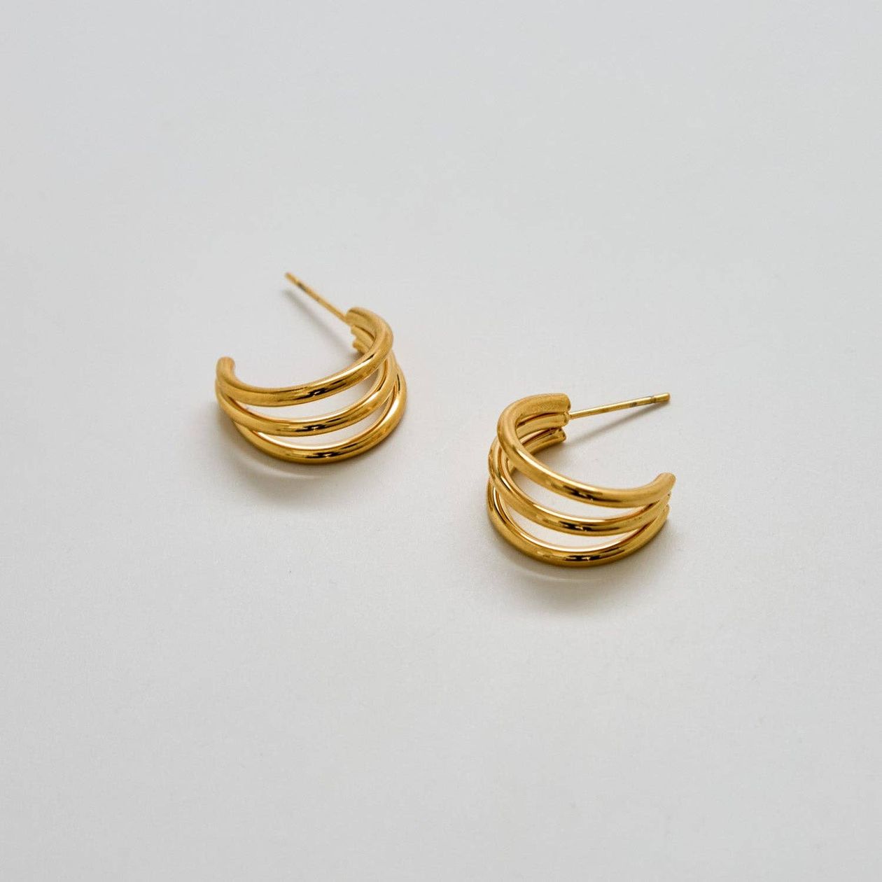 Gold Triple Arc Hoop Earrings