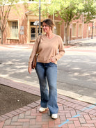 Rose & Lee Co The Cozy V Neck Sweater, Dune Mist by Good American Sweaters