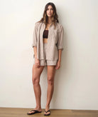 Rose & Lee Co Gracey Top, Mocha Stripe by Marine Layer Long Sleeve