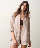 Rose & Lee Co Gracey Top, Mocha Stripe by Marine Layer Long Sleeve
