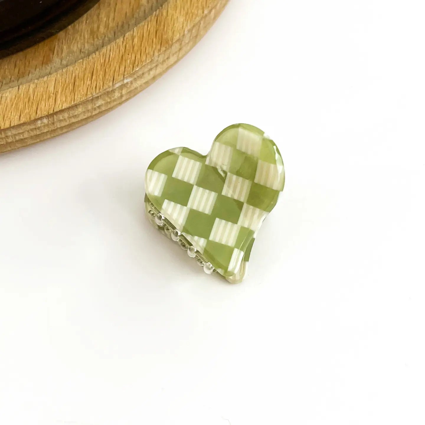 Green Checkered Mini Heart Claw Clips