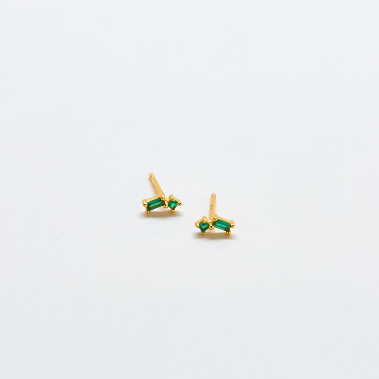 Green CZ Baguette Stud Earrings