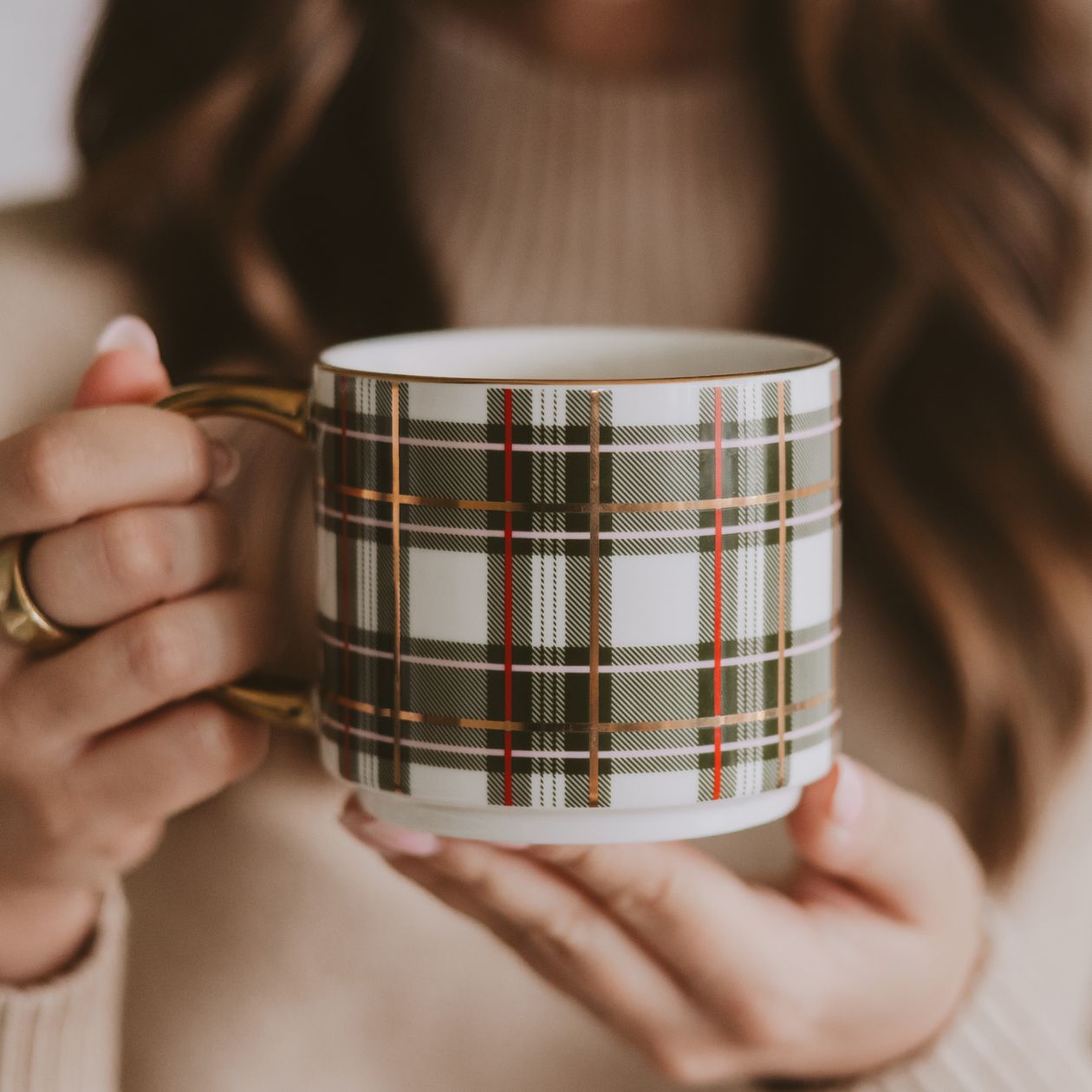 Green Plaid 14 oz Mug