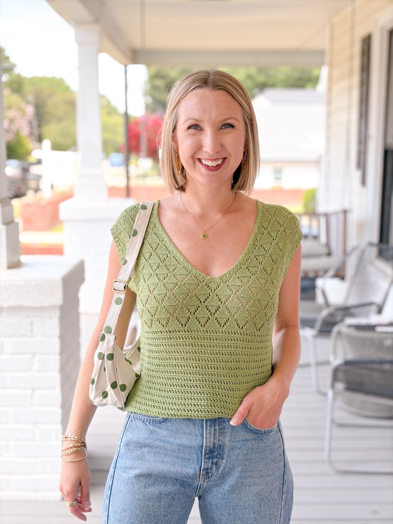 Rose & Lee Co Annabelle Top, Green short sleeve