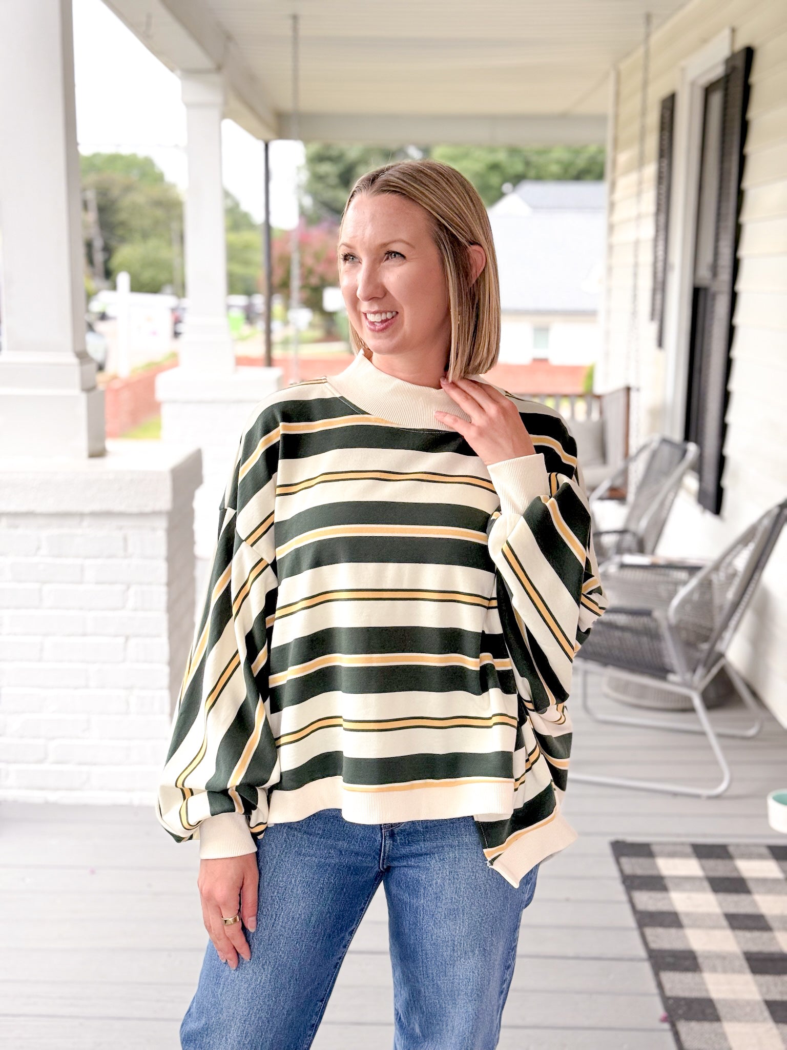 Rose & Lee Co Ensley Pullover, Green Stripe Sweatshirt & Hoodies