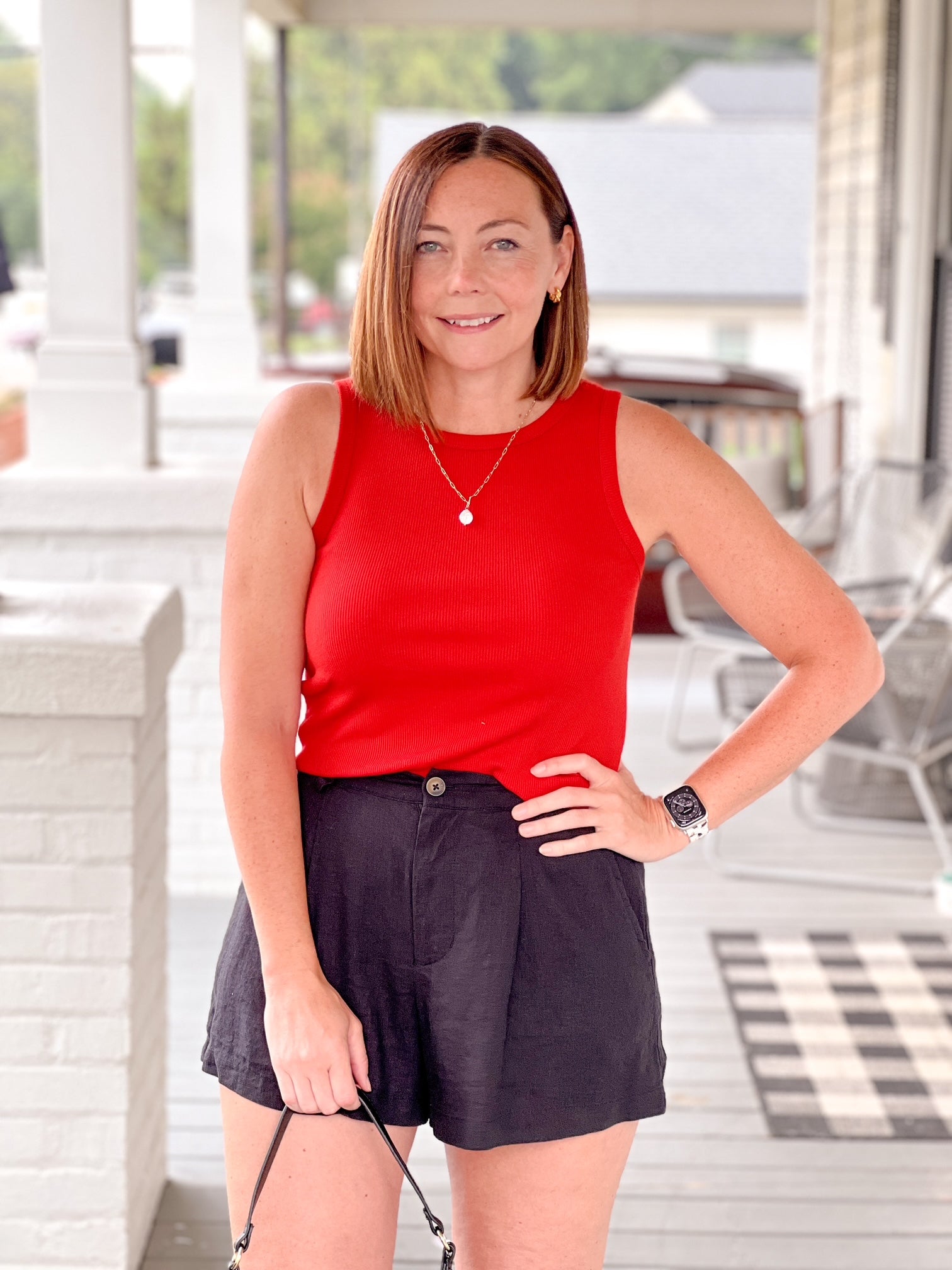 red tank top with ribbed fabric