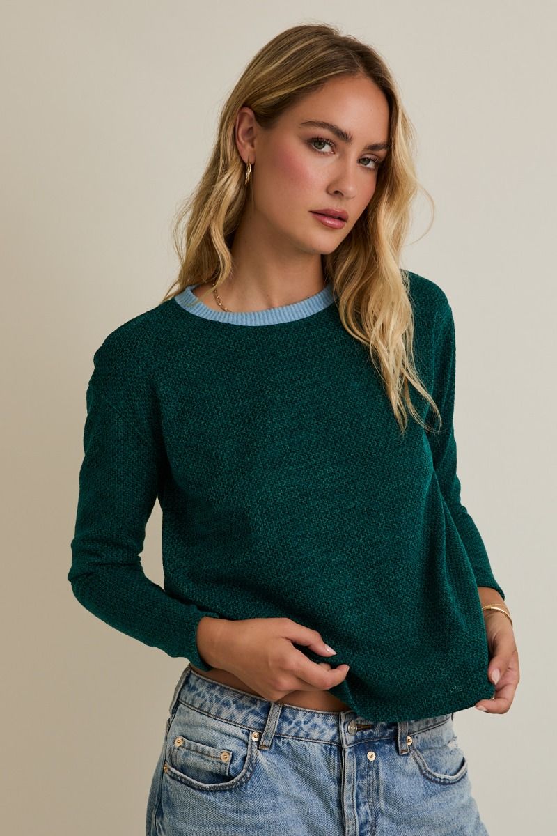 Green/Blue Colorblock Textured Long Sleeve Top