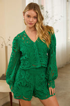 Green Lace Long Sleeve Top