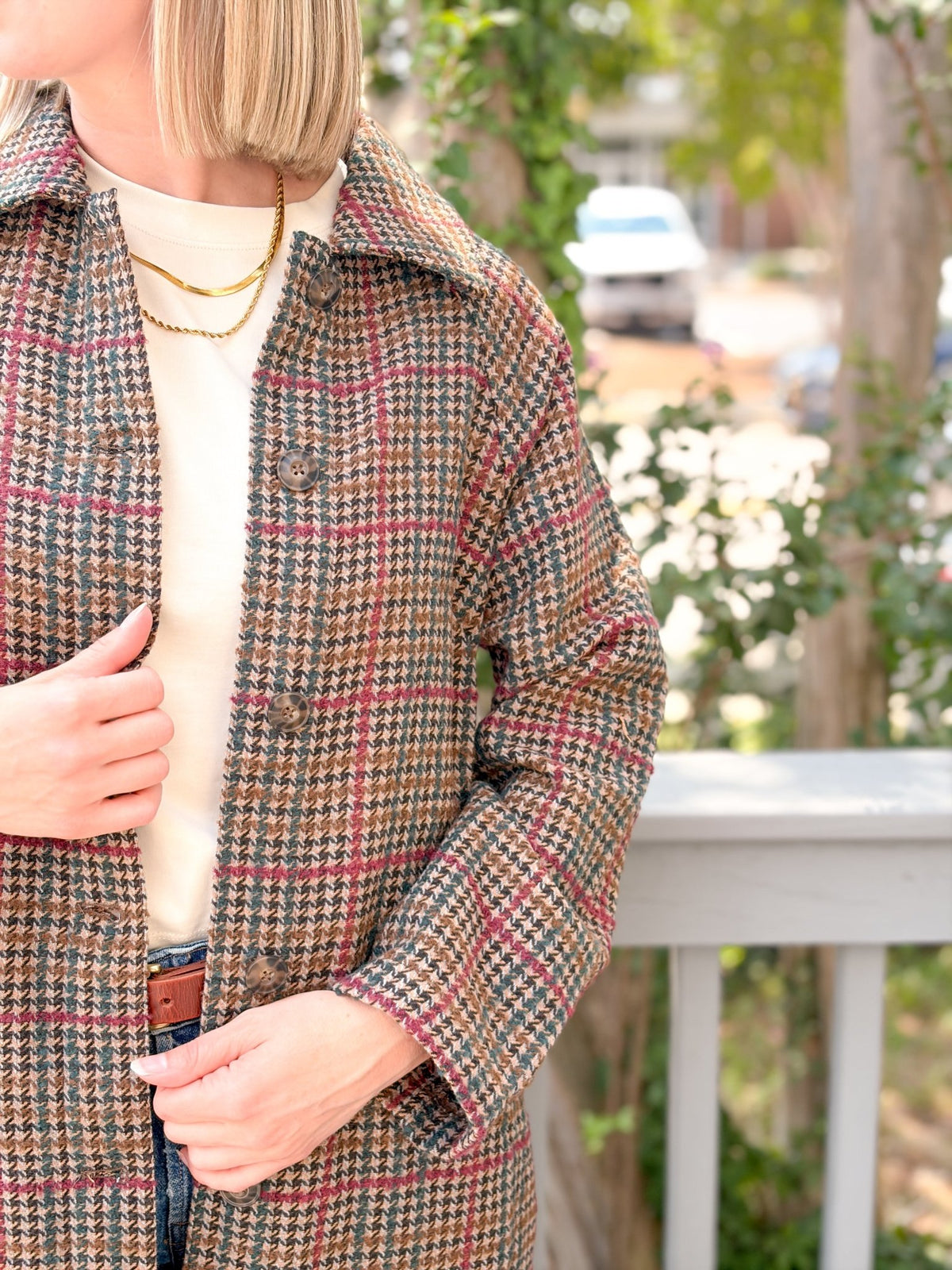 Rose & Lee Co Hayes Trench Coat, Neutral Mini Herringbone by Marine Layer Jackets