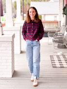 Navy/Burgundy Striped Cardigan with Novelty Buttons