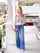 Printed Button Front Long Sleeve Cardigan