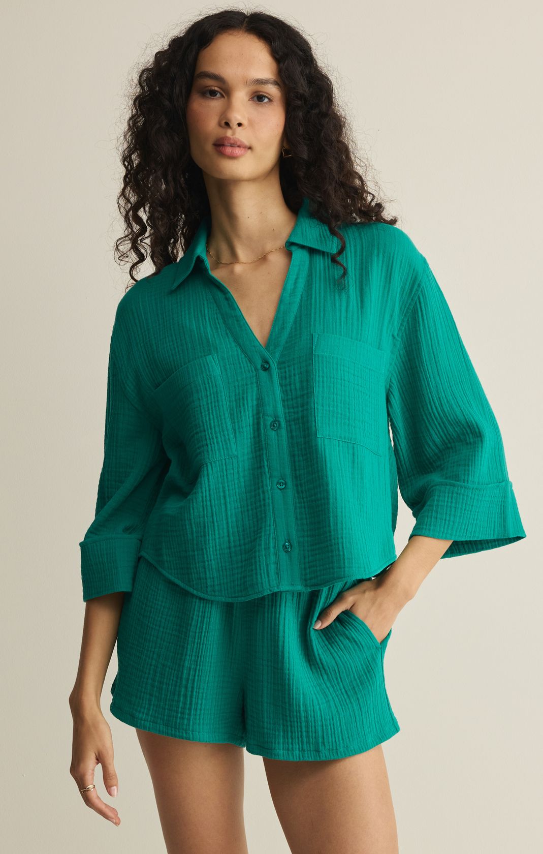 Rose & Lee Co Helena Top, Rainforest by Z Supply short sleeve