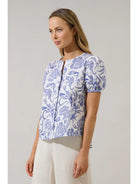 Rose & Lee Co Hiller Top, White/Navy Work Tops
