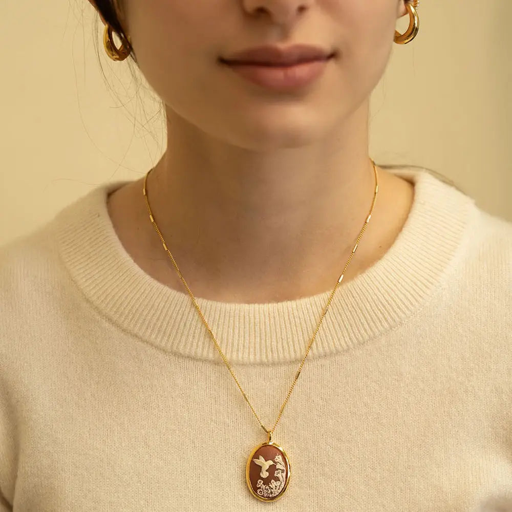 Hummingbird Vintage Cameo Necklace