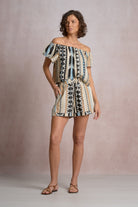 Off The Shoulder Aztec Printed Short Sleeve Top