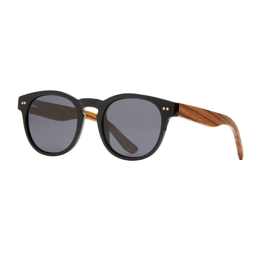 Rose & Lee Co Indie Sunglasses, Onyx + Wood Temples + Smoked Polarized Accessories