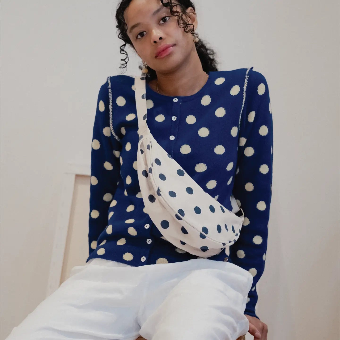 Rose & Lee Co Moon Sling Bag, Indigo Dot Bags
