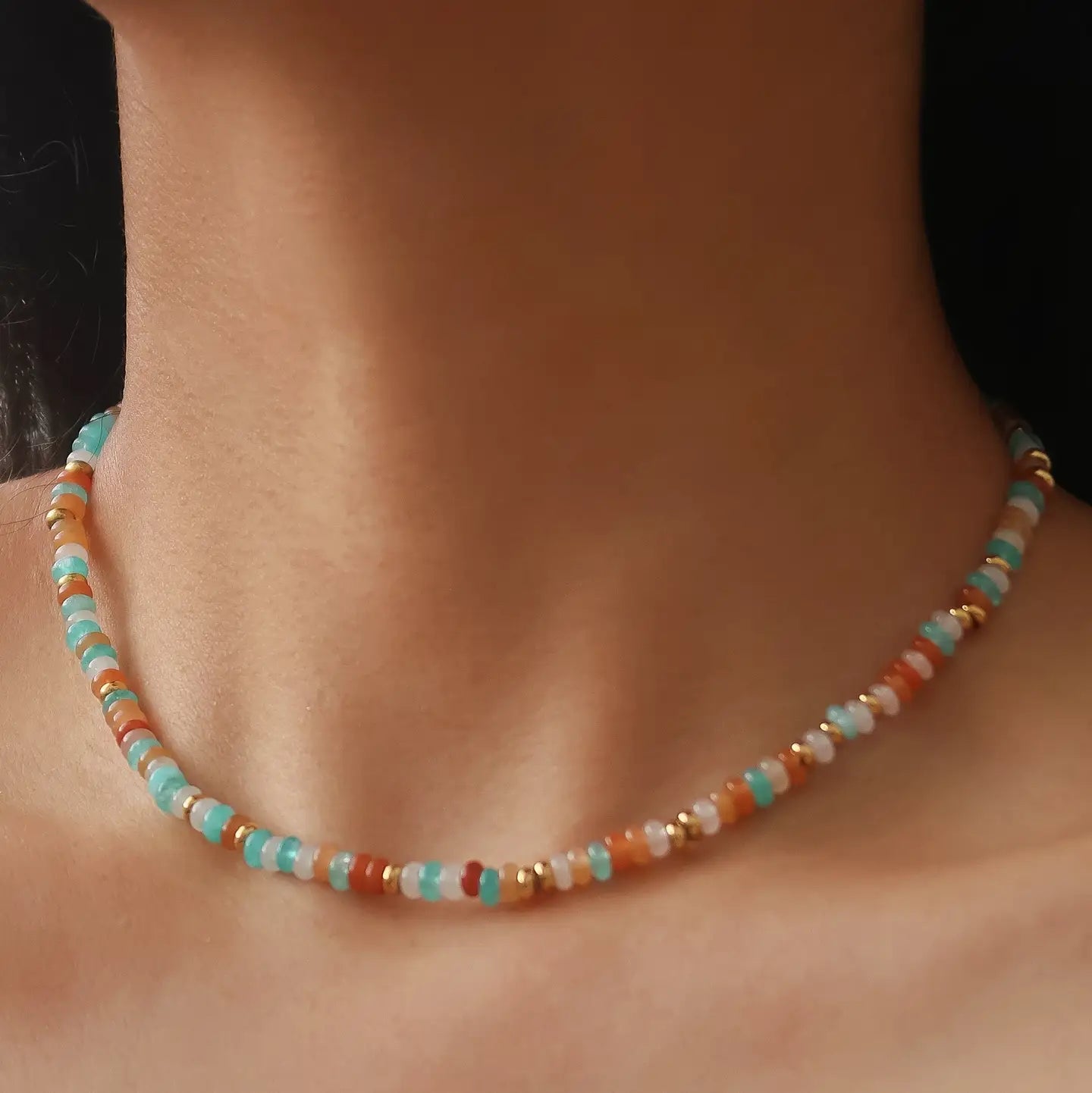 Rose & Lee Co Indira Beaded Boho Necklace, 18k Gold Necklaces