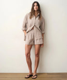Rose & Lee Co Isla Shorts, Mocha Stripe by Marine Layer Other Shorts