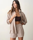 Rose & Lee Co Isla Shorts, Mocha Stripe by Marine Layer Other Shorts