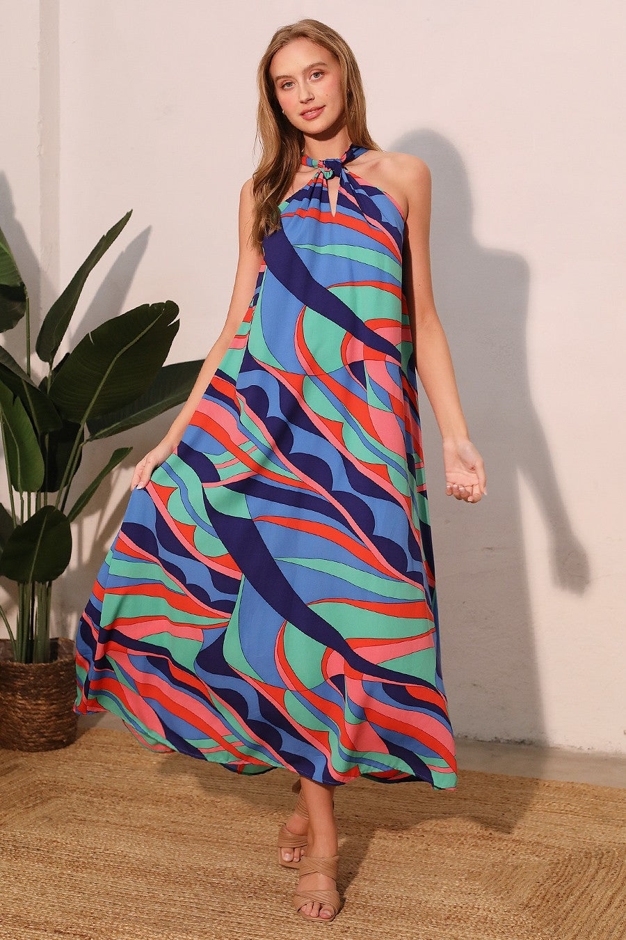 abstract print dress, midi length
