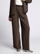 Brown Elastic Waist Wide Leg Pants