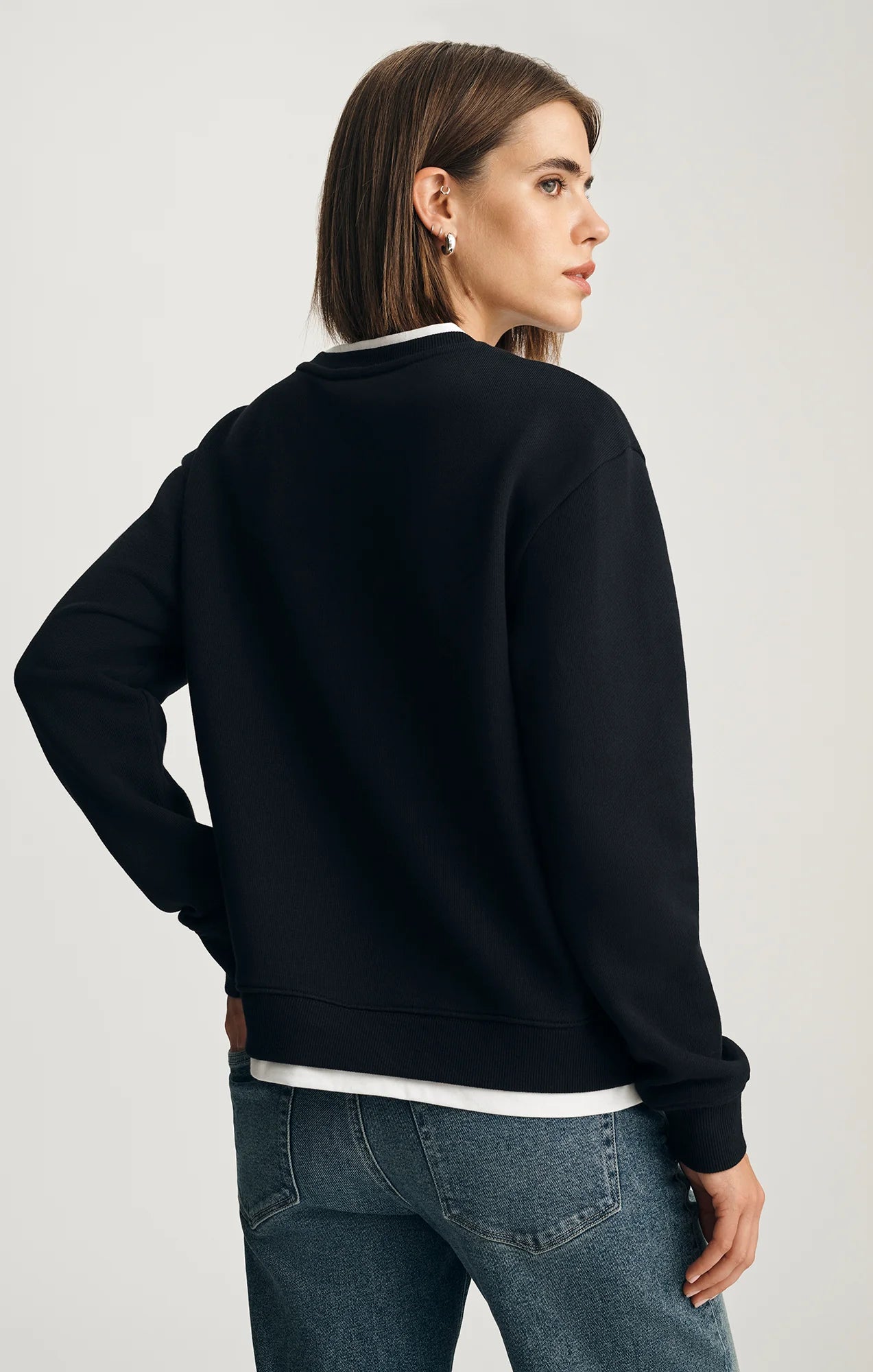 Black Sweatshirt with a White Neckline & Hemline