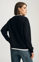Black Sweatshirt with a White Neckline & Hemline