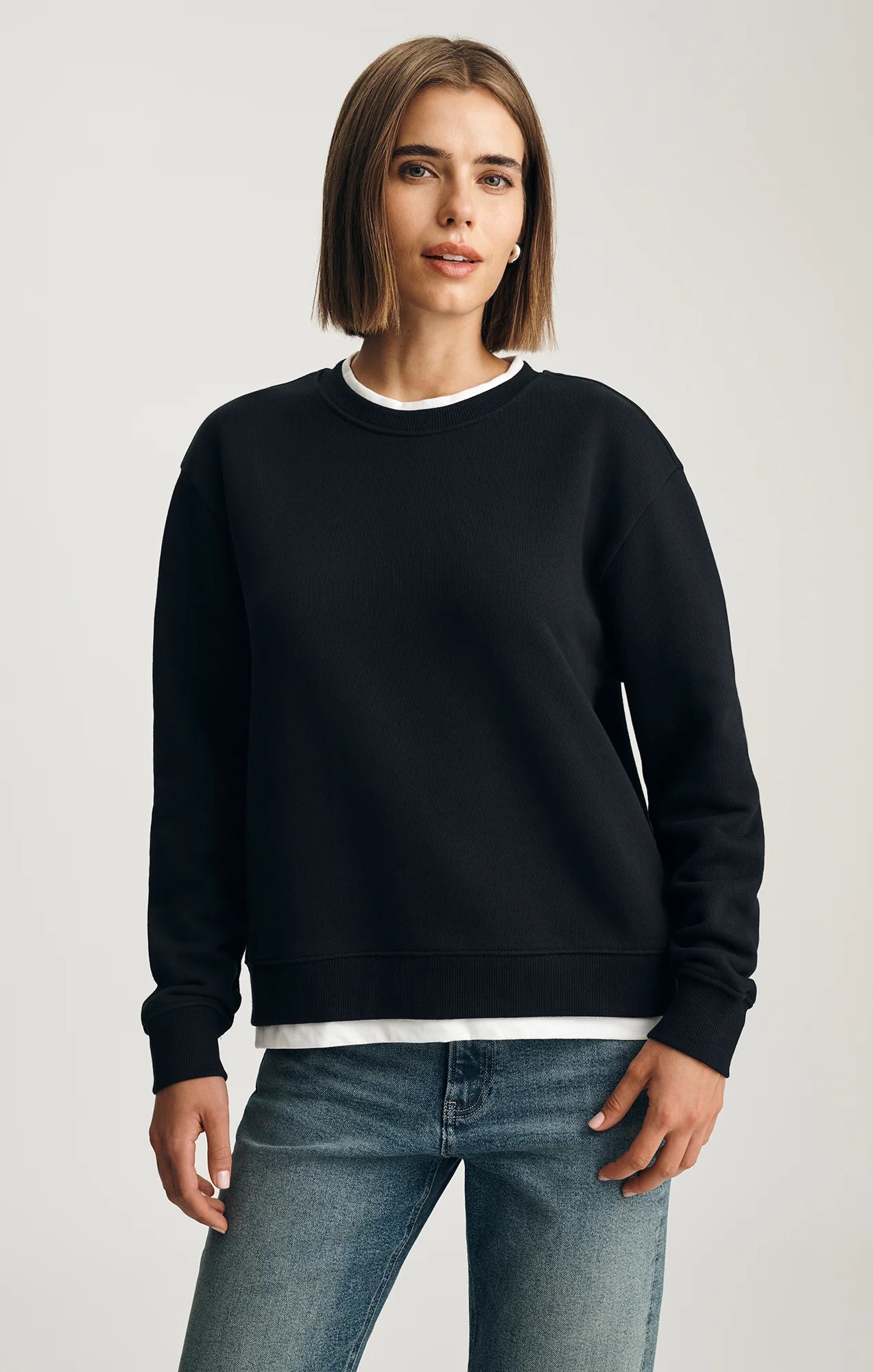 Black Sweatshirt with a White Neckline & Hemline
