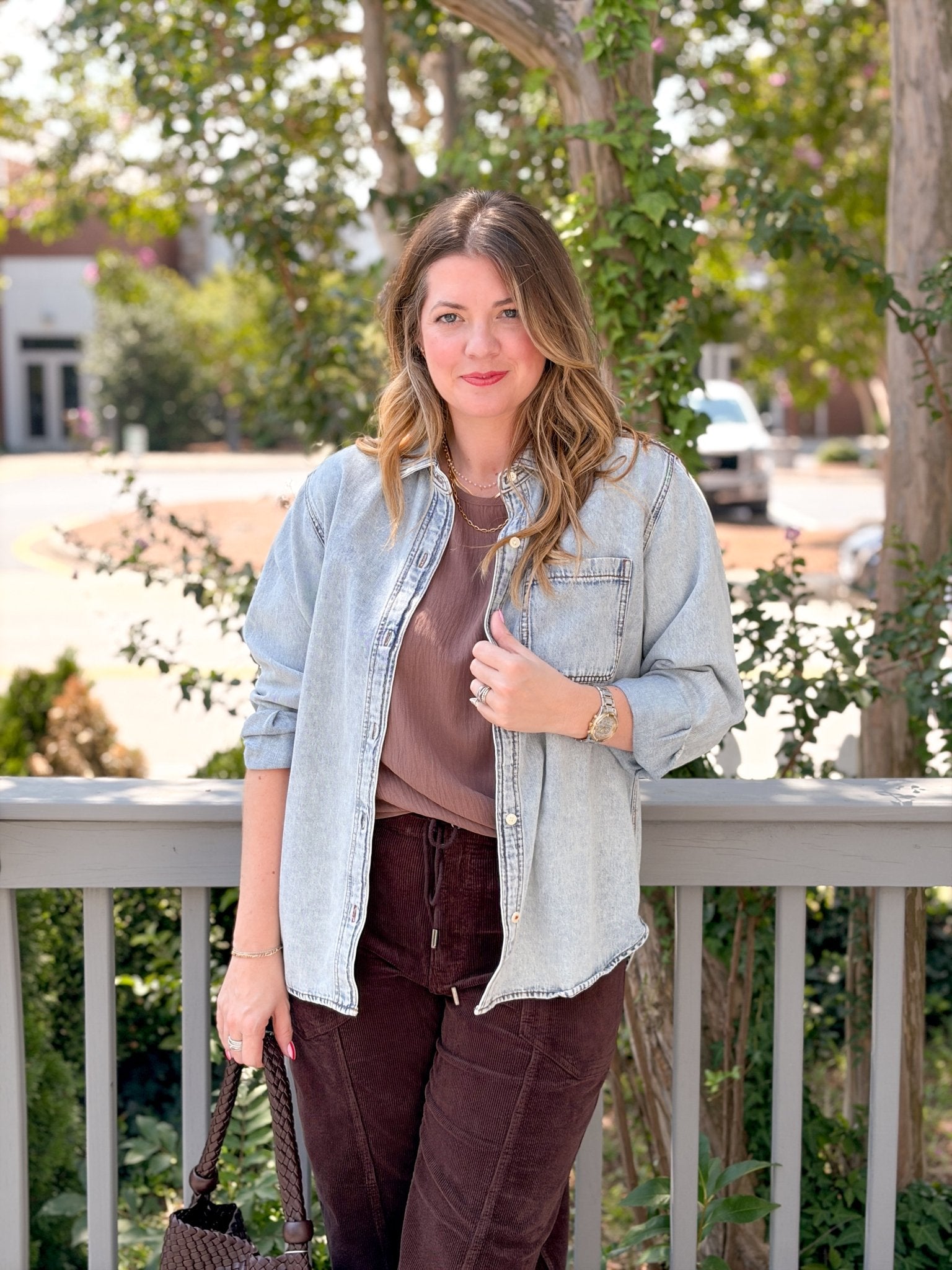 Rose & Lee Co Jane Denim Top, Medium Wash by Marine Layer Long Sleeve