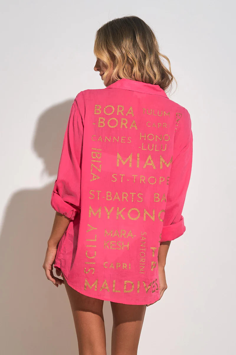 Hot Pink Lightweight Top with Gold Writing on the Back