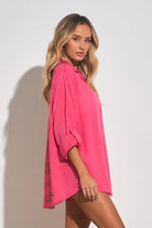 Hot Pink Lightweight Top with Gold Writing on the Back