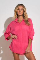 Hot Pink Lightweight Top with Gold Writing on the Back