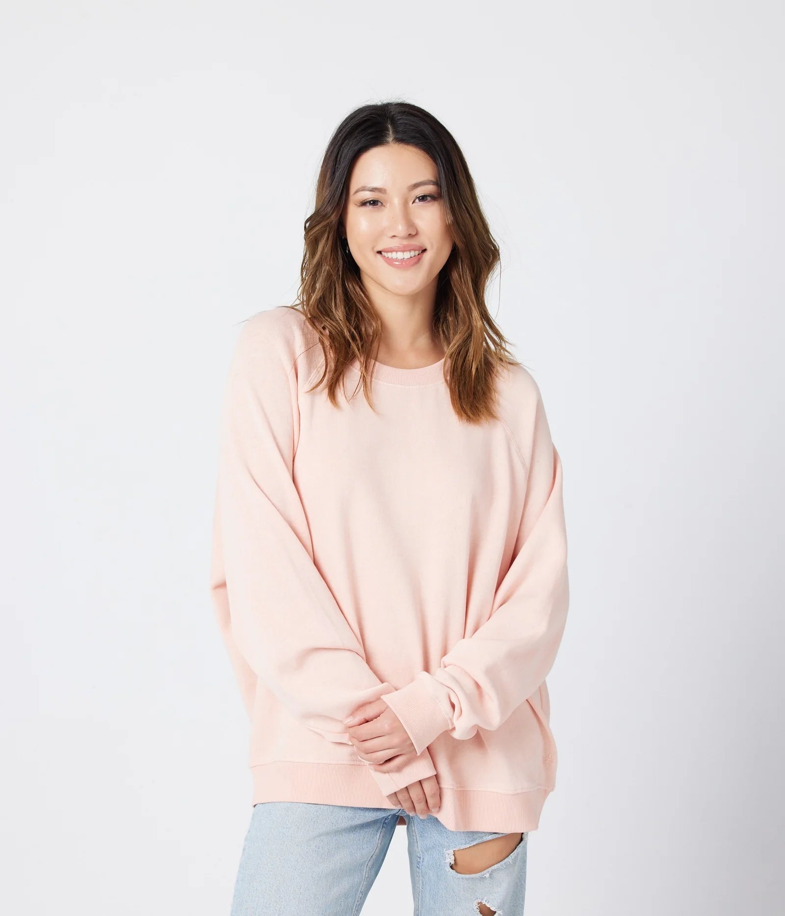 coral long sleeve fleece sweatshirt