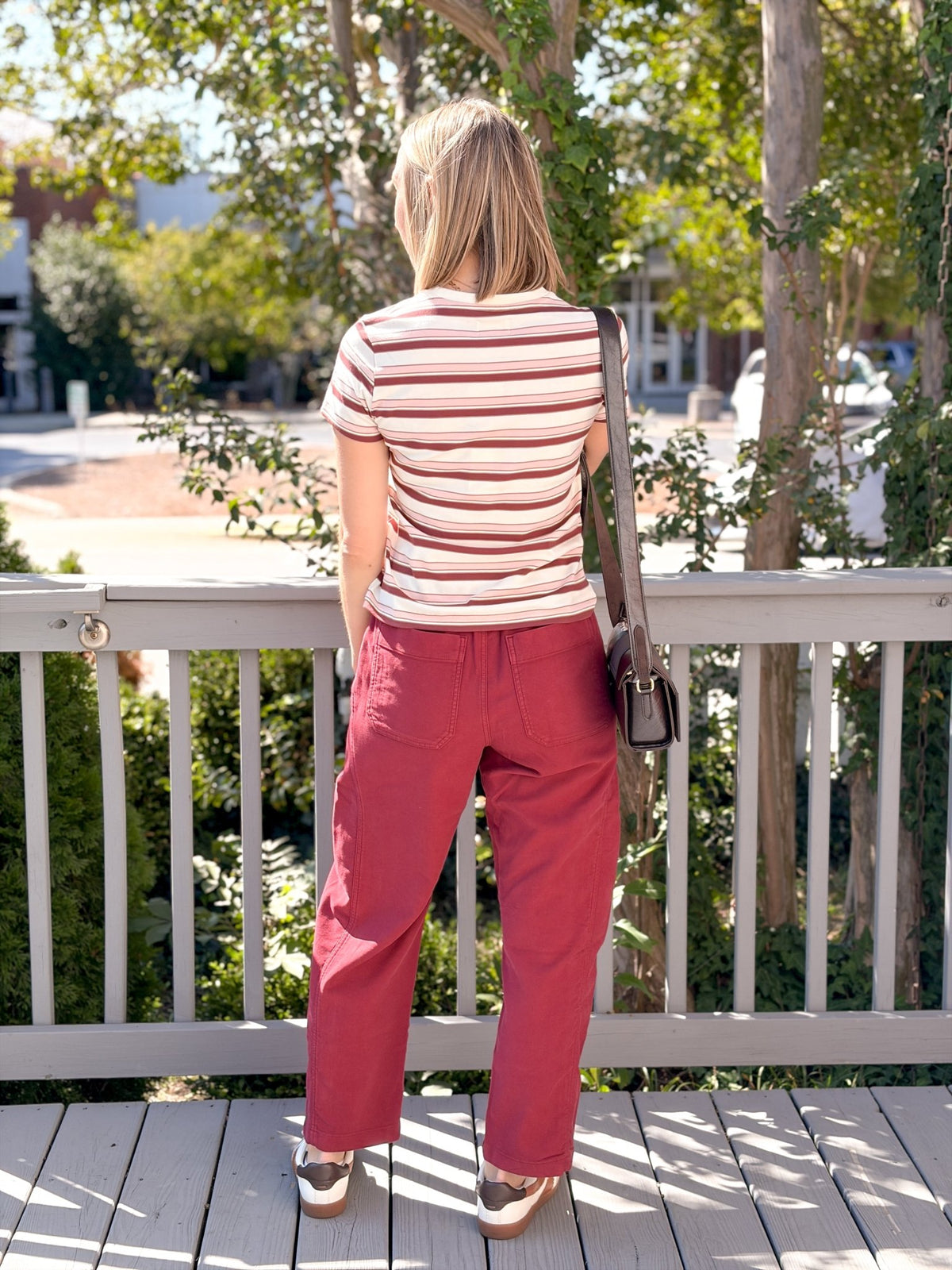 Rose & Lee Co Asher Tee, Pink/Burgundy Stripe short sleeve