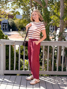 Rose & Lee Co Asher Tee, Pink/Burgundy Stripe short sleeve
