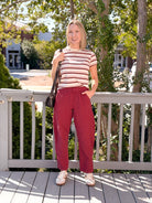 Rose & Lee Co Asher Tee, Pink/Burgundy Stripe short sleeve