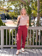 Rose & Lee Co Asher Tee, Pink/Burgundy Stripe short sleeve