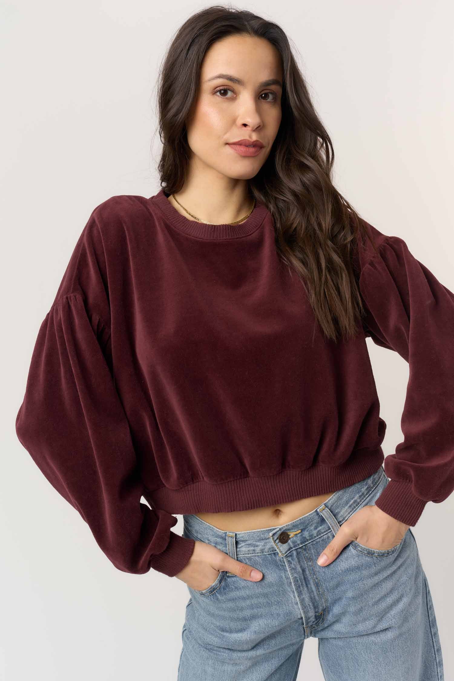 Jewel Velour Sweatshirt | Burgundy | ROSE & LEE CO. – Rose & Lee Co