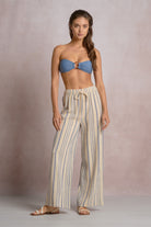 Blue Striped Elastic Waistband Resort Pants