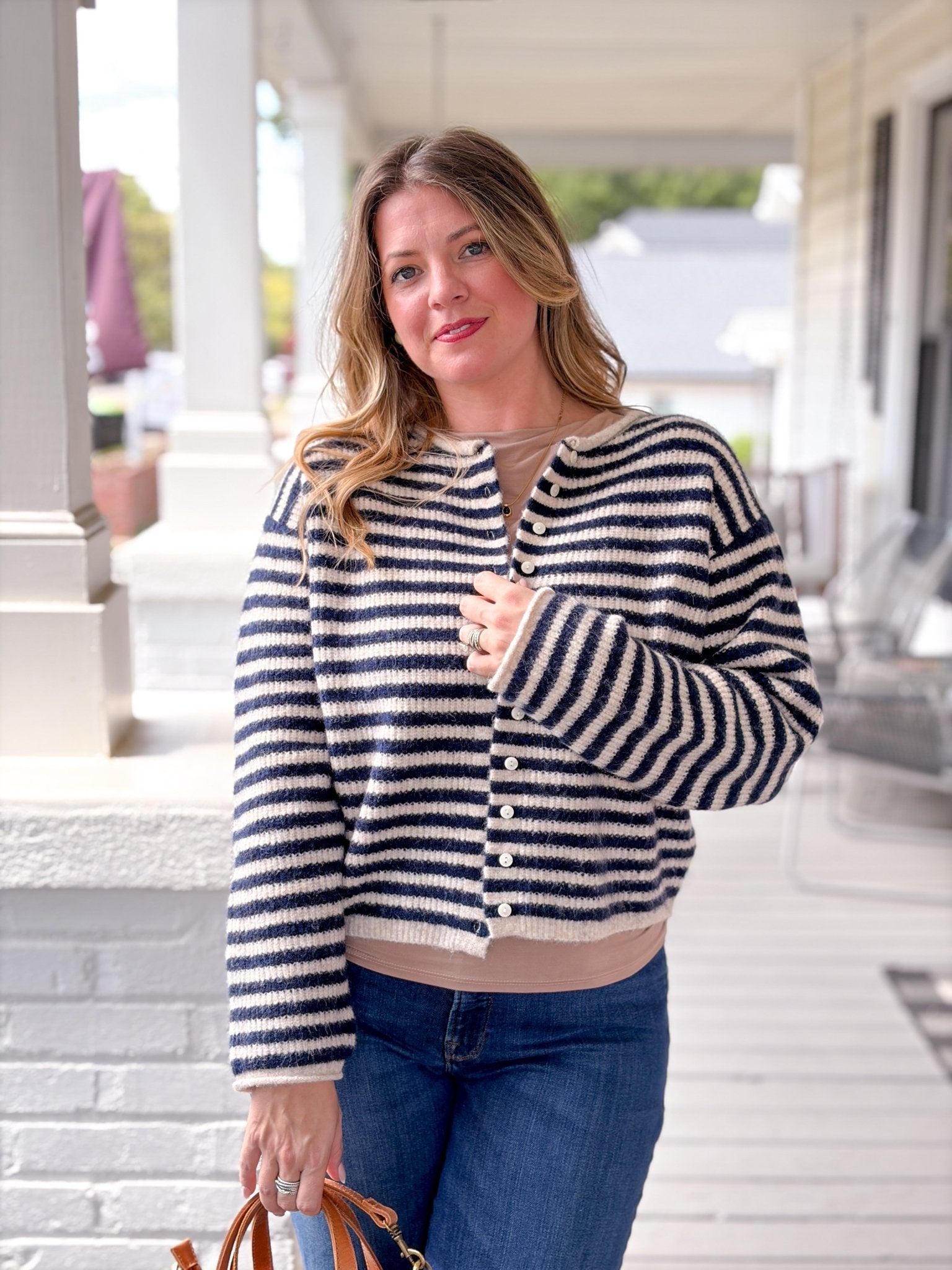 Rose & Lee Co Jolie Cardigan, Navy/Oat Cardigan