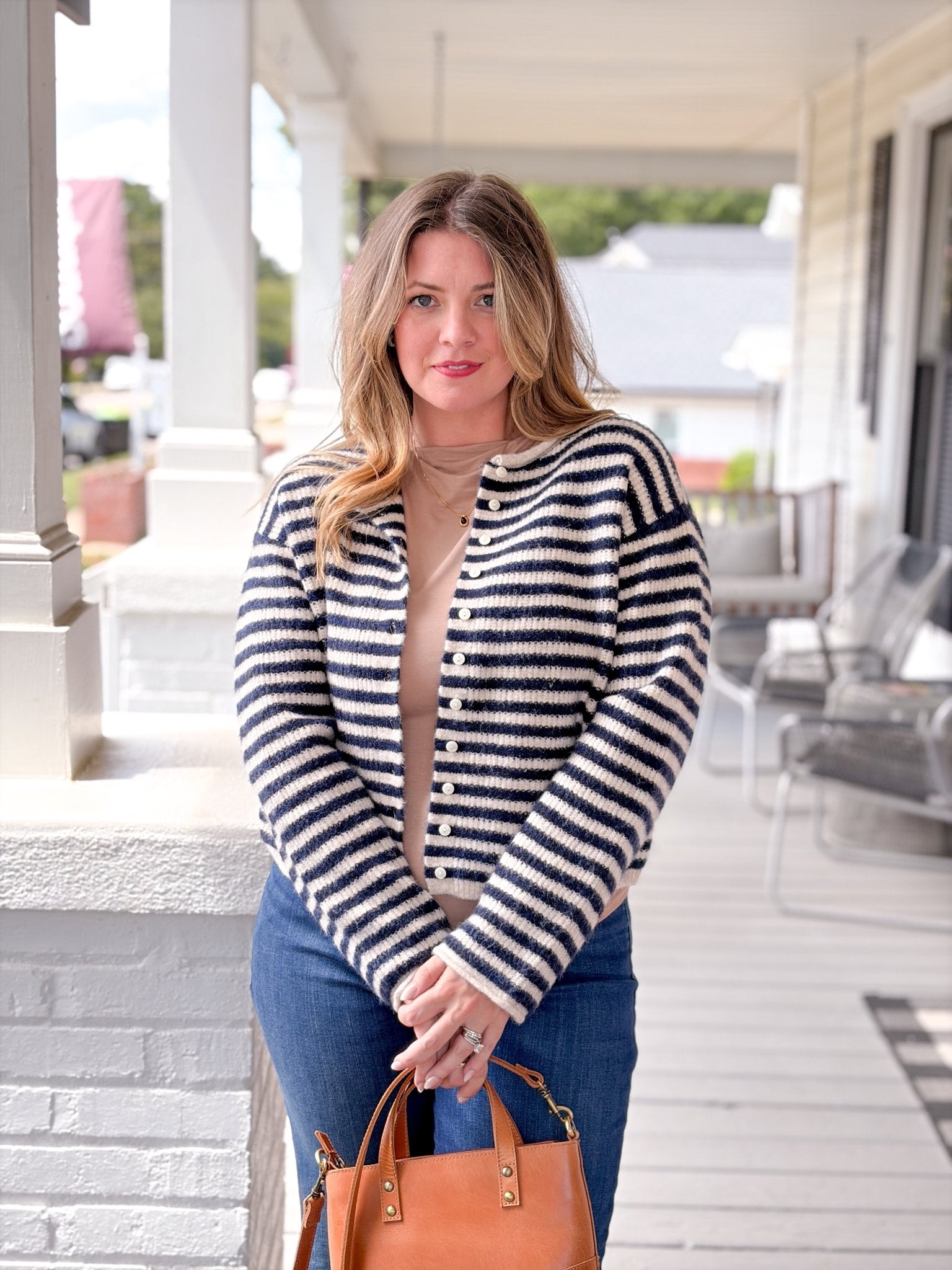 Rose & Lee Co Jolie Cardigan, Navy/Oat Cardigan