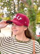 Rose & Lee Co JOLLY Micro-Corduroy Hat, Maroon/White Accessories